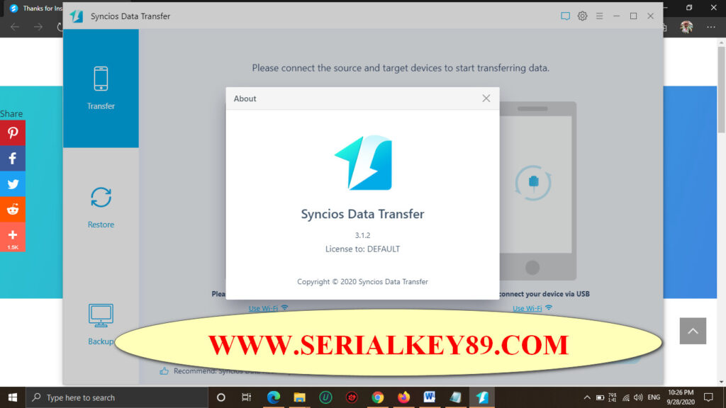 syncios data transfer register key